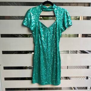 Niteline Vintage Turquoise Sequin Party Cocktail Dress Size 6
